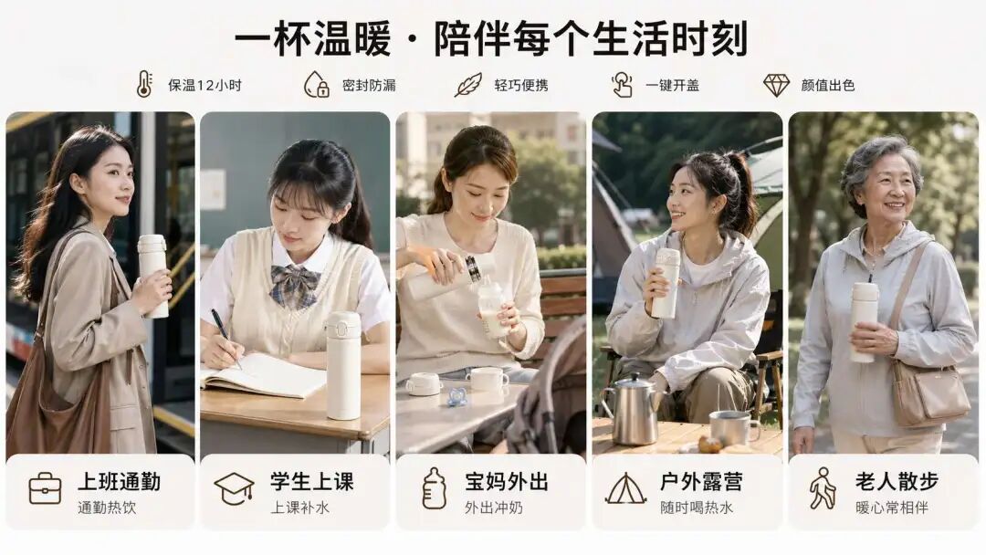 便携保温杯不同人群适用场景图示例